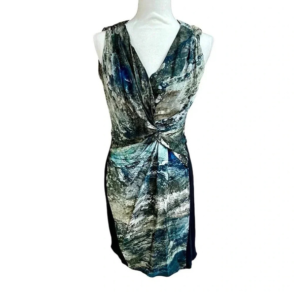 Helmut Lang Abstract Silk Criss Cross Granite Print Sleeveless Cocktail Dress - Picture 1 of 15